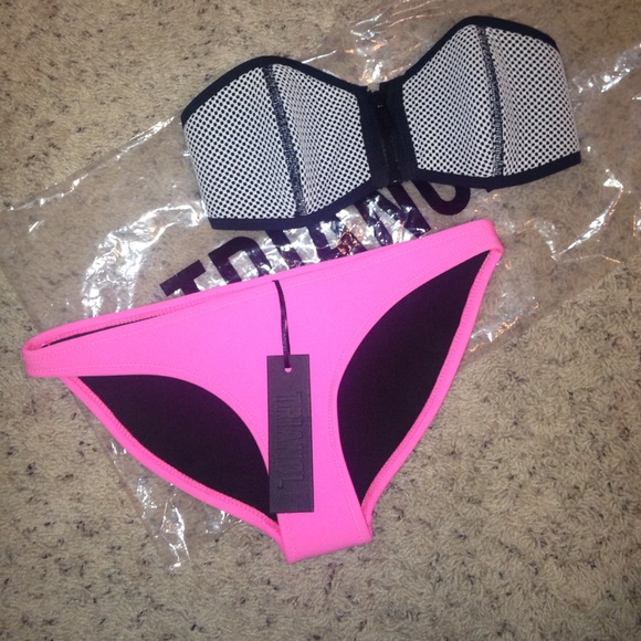 Triangl swimsuit- Neon pink/ black and white
