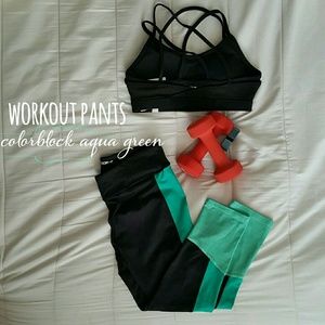 Workout Pants. Cropped and Aqua Colorblocked