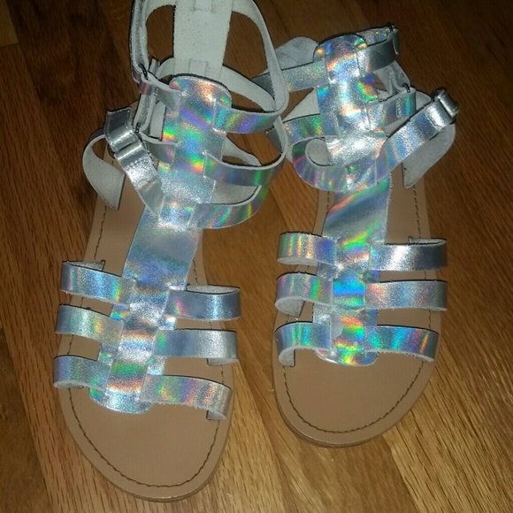 Holographic gladiator sandals