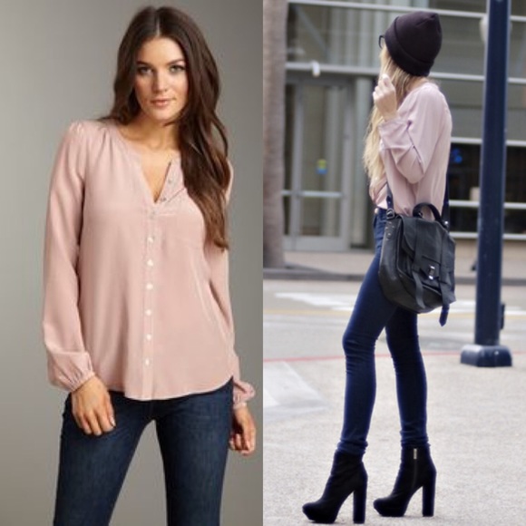 LAmade 100% silk "Cooper" blouse top pink sand
