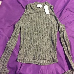 Black and grey shoulder less long sleeve blouse