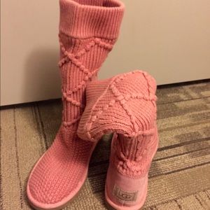 UGG Pink Classic Knit Cable Boots