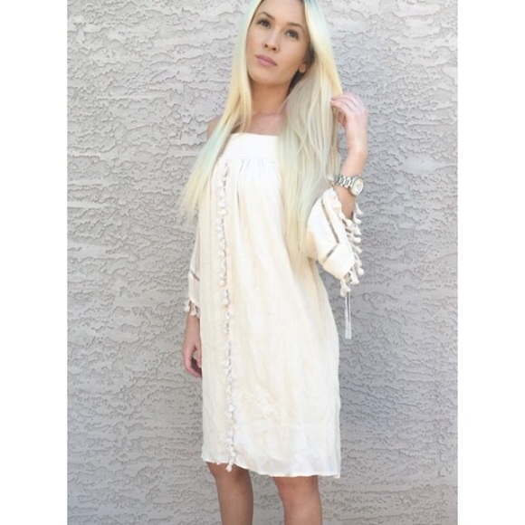 SALE!!!  Cream bohemian tassel summer dress - Picture 2 of 4