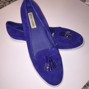 Steve Madden blue, suede loafers