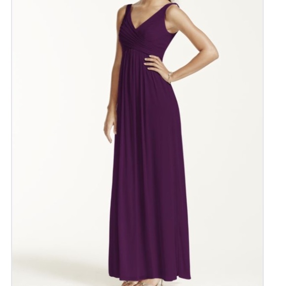 David's Bridal long mesh dress w/cow neck back.