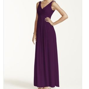 David's Bridal long mesh dress w/cow neck back.