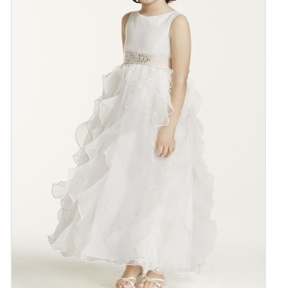 Organza flower girl dress with Ruffled skirt.