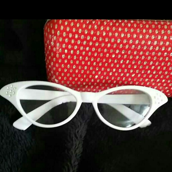 White Retro Studded Glasses Vintage