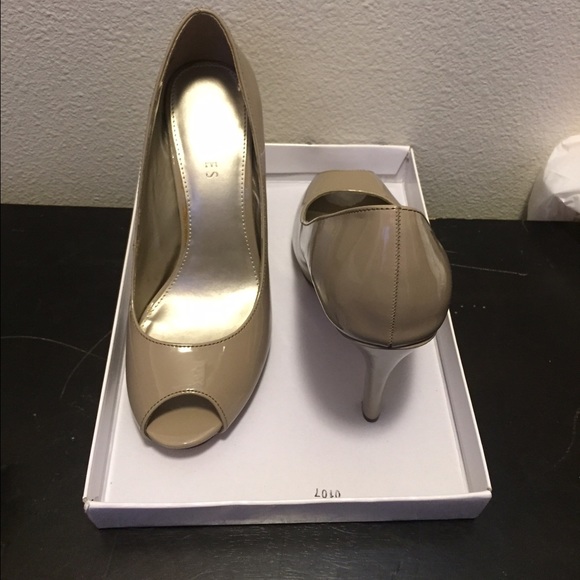 Grey nude-ish Peep toe heels