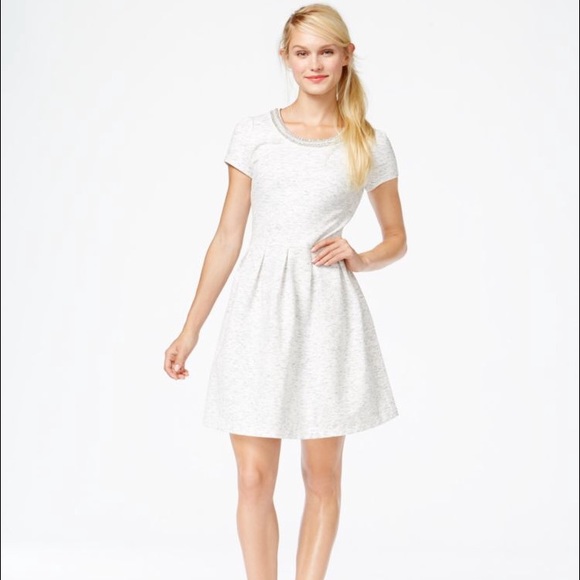 Gray embellished neck dress