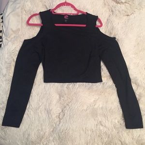 Black long sleeve crop top with shoulder cutouts