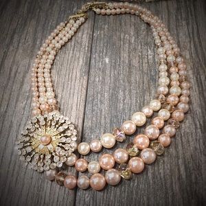 Blush Beaded Broach Necklace