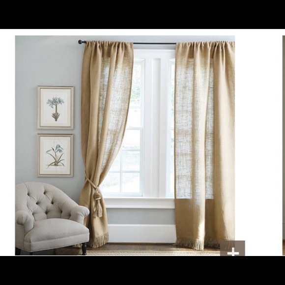 Two Burlap curtain window panels 84 inches