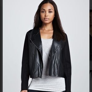 Thin blazer with leather front