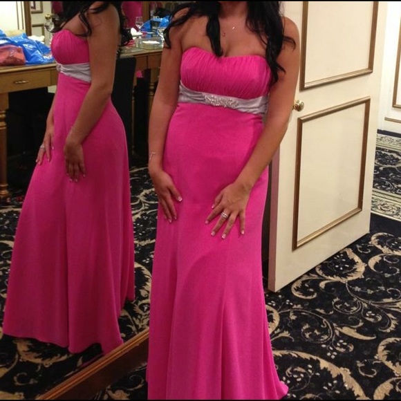 Hot pink gown with silver detail