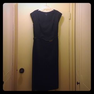 Black pinstripe suit dress.