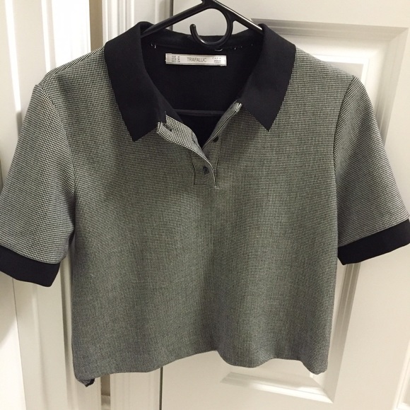 ZARA - B&W Collared Crop Top MEDIUM - Picture 2 of 3