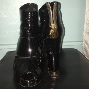 Black peep toe Tory Burch booties