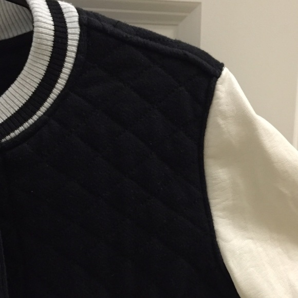 Black Varsity Jacket with White Leather Sleeves - Picture 2 of 3