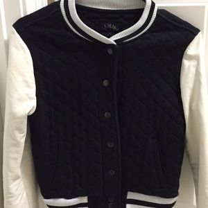 Black Varsity Jacket with White Leather Sleeves