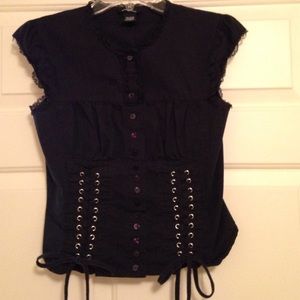 Sexy VS button up black shirt with lace up details