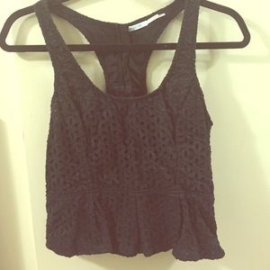 Cropped open back black eyelet tank top