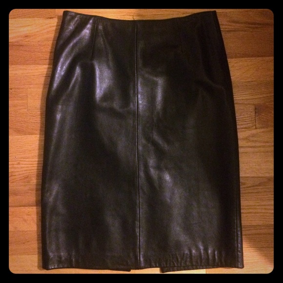 Genuine Black Leather Pencil Skirt