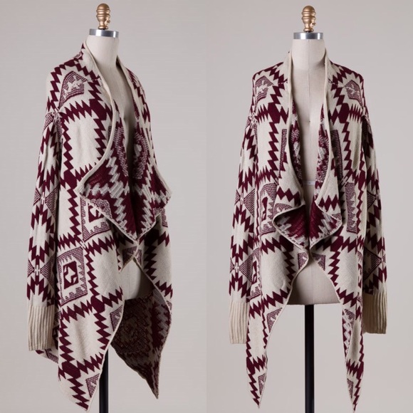 šHOLDšBurgundy Aztec Sweater Cardigan - Picture 2 of 3