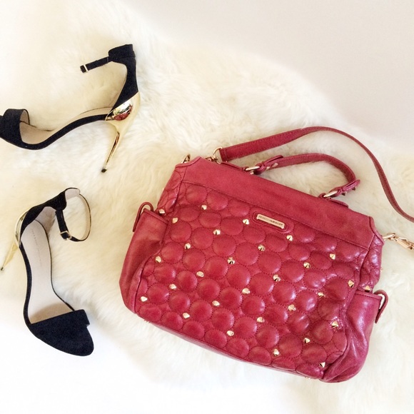 Rebecca Minkoff Red Studded Satchel with Strap - Picture 2 of 4