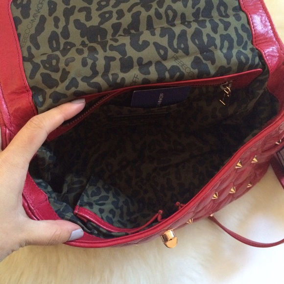 Rebecca Minkoff Red Studded Satchel with Strap - Picture 3 of 4