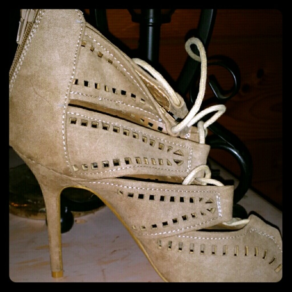 Faux Suede taupe  strapped heels