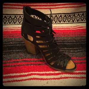 Maurices Black Lace Up Heeled Sandals
