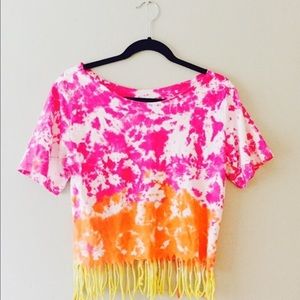 tie dye ombré fringe shirt