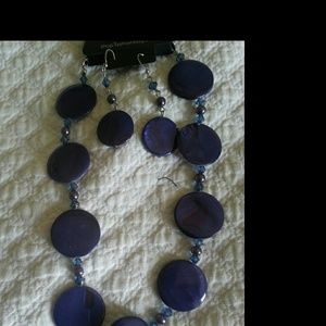 Purple shell necklace with matching earrings