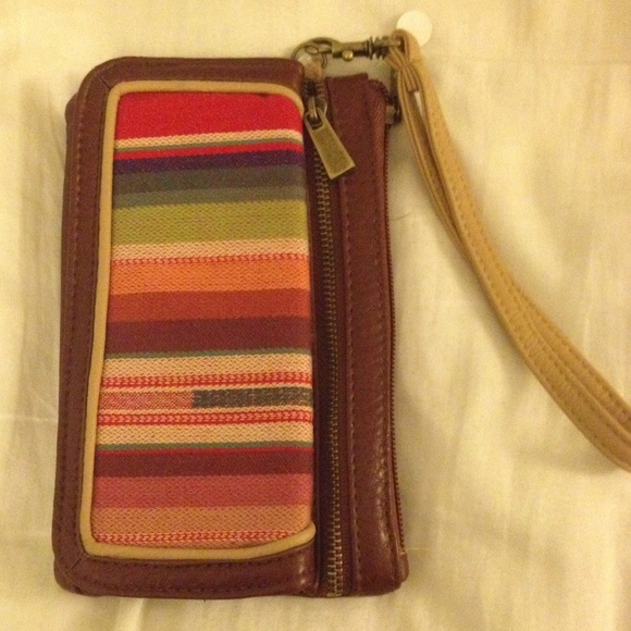 Brown & colorful Aztec print wristlet wallet