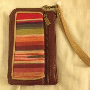 Brown & colorful Aztec print wristlet wallet