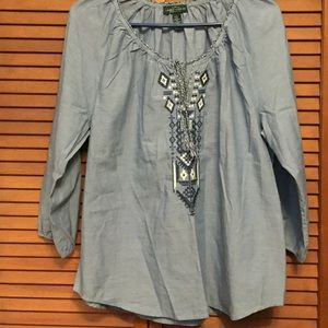 SOLD Ralph Lauren Embroidered Peasant Top
