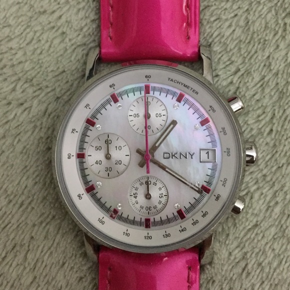 DKNY hot pink abalone watch