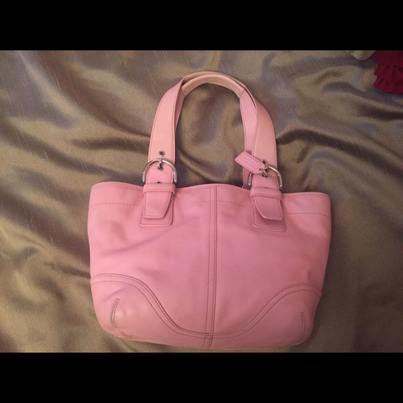 Pastel pink leather coach bag
