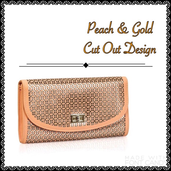 Peach & Gold Cut Out Design Clutch