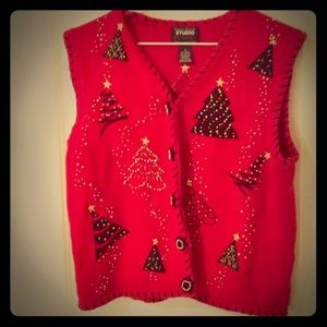 Christmas Party Beaded Knit  Holiday Sweater Vest