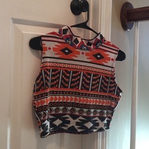 Orange, black, & blue, tribal design crop top