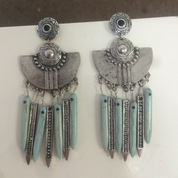Turquoise and silver fan drop earrings