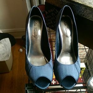 Navy silk peep toe