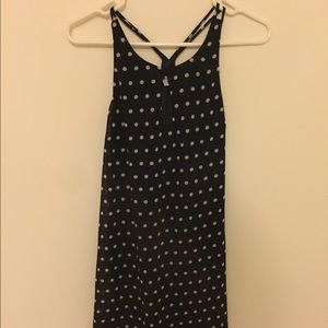 Navy blue and tan polka dot dress