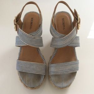 Blue and white striped wedges