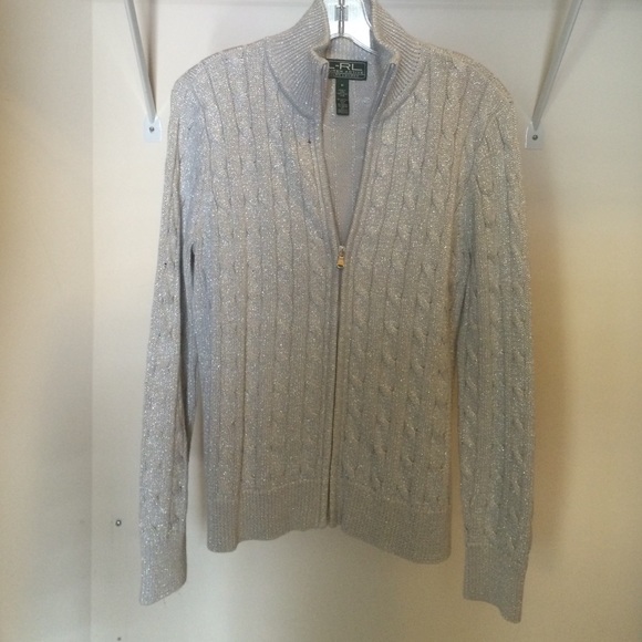 L-RL Ralph Lauren Grey Metallic Zip Sweater