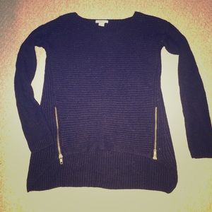 Black sweater with gold zippers on side