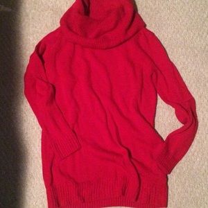 Red cowl-neck sweater