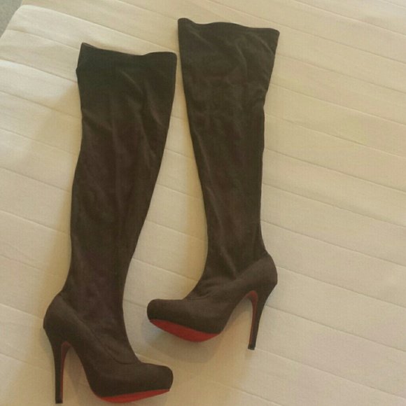 Red Bottom Brown knee high boots